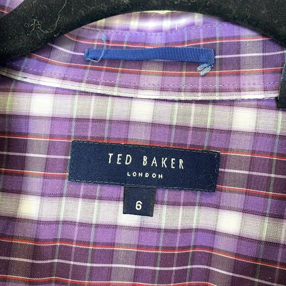 TED BAKER Shirt Mens Size Large Purple Plaid Check Long Sleeve Button Front - Picture 2 of 4